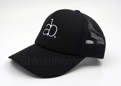 China Full Black  Five Panel Cotton Black Mesh Trucker Hats For Men , Curved Bill for sale