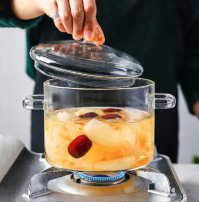 China Clear Transparent Stove Stocked Borosilicate Double-ear Stew Pot Borosilicate Pyrex Glass Cooking Glass Pot for sale