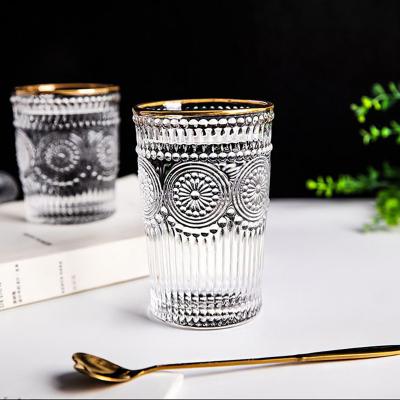 China CLASSIC Old Fashioned Clear Whiskey Glasses Cups Embossed Glass Mug by Crystal Rock Glass Whiskey Cup for sale