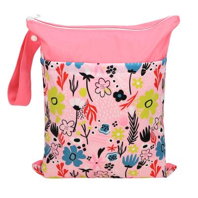 China Hisprout 30*40cm Waterproof Double Pocket Diaper Wet Bags Waterproof Cloth Diaper Portable Bag for sale