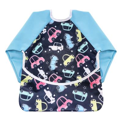 China Sustainable Waterproof PUL Printed Bibs For Art Painting With Pockets Baby Long Sleeve Bibs for sale