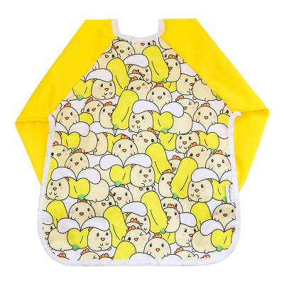 China Large Long Sleeve Sustainable Waterproof Baby Bib Washable Polyester Feeding Bib With Long Sleeve for sale