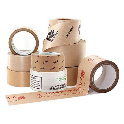 China Custom Wrapping Paper Brown Eco Wrapping Paper Craft Waterproof Programmable Paper Tape Self Adhesive Bonded With Print Logo Printed Kraft Paper Tape for sale