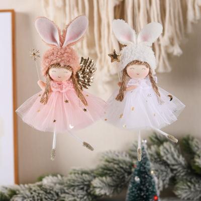 China Cute Christmas Decoration Yarn Skirt Angel Doll With Rabbit Ears Creative Christmas Tree Hanging Ornament 2022 for sale