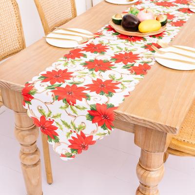 China Viable Hot Sale Christmas Flower Decoration Christmas Printing Table Runner For Christmas Table for sale