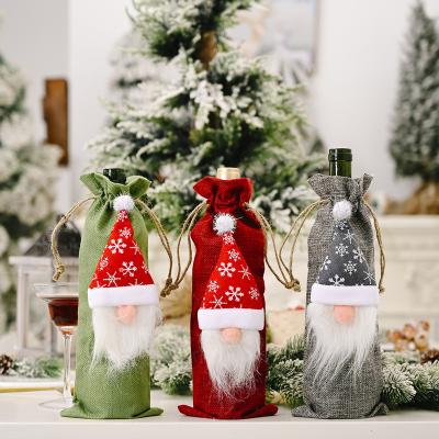 China Creative faceless Christmas wine bottle bag doll Christmas decor old man forest decorations wine bottle home canvas bag for sale