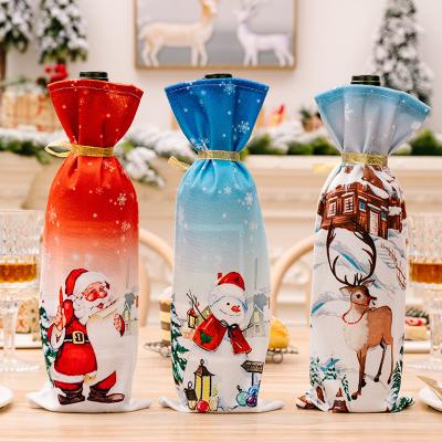 China Home Decor Christmas Decoration Supplies Old Man Super Soft Christmas Cartoon Printing Cloth Red Wine And Champagne Bottle Bag for sale