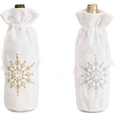 China Creative White Wine Bottle Cover Christmas Decor Snowflake Decorations Beads Wine Bottle Bag Home for sale