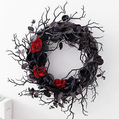 China Halloween Party Hot Design Dead Branches Braid Artificial Flower Black Decorative Door Hanging Halloween Garland for sale