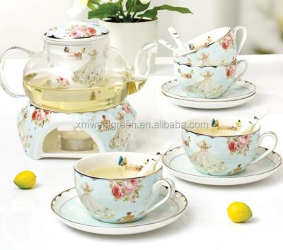 China Sustainable Bone China CTS-005 Ceramic Tea Set With Glass Teapot for sale