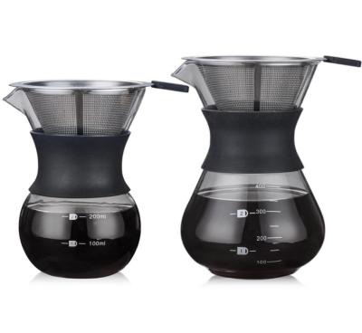 China Viable Pour Over Drip Coffee Maker Hand Blown Glass With Paperless Filter And Carafe Pot for sale