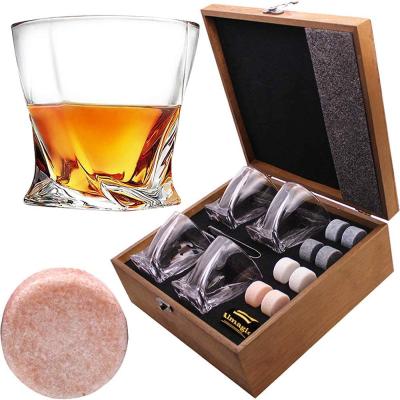 China New Classic / Postmodern Whiskey Glass Set of 4 Lead Free Crystal Old Fashioned Glass 10oz For Bourbon Wooden Wooden Gift Boxed With 8 for sale