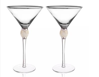 China New classic/postmodern Diamond Martini Cocktail Glass with rhinestone design and gold rim for sale