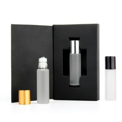 China Personal Care 5ml Mini Frost Glass Essential Oil Bottle Refillable Perfume Roller Bottle With Package Box Printing for sale