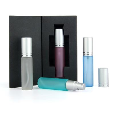 China Personal Care 10ml Pink Spray Bottle Small Frost Glass Perfume Bottle Green Blue Atomizer With Perfume Box Package for sale