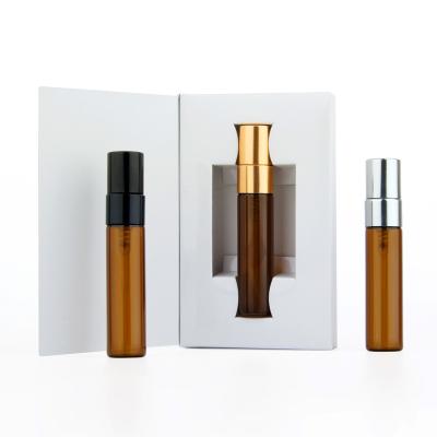 China Personal Care 5ml Amber Glass Perfume Bottle Atomizer Spray With Box Bottle Package Customized Printing Logo for sale