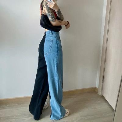 China FEMALE JEANS NEW FASHION HIGH RISE DENIM BLEND DARK BLUE CASUAL NORMAL STRAIGHT SIDE SPLIT SKINNY HIGH QUALITY QUICK DRY PATCHWORK for sale