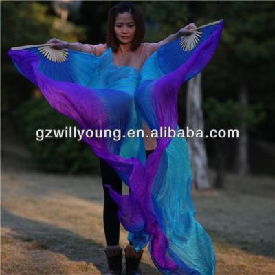 China Silk Fan Veil Vertical Colors, Turquoise/Blue/Purple, Belly Dance Real Silk Fan Veils, 180*90CM for sale