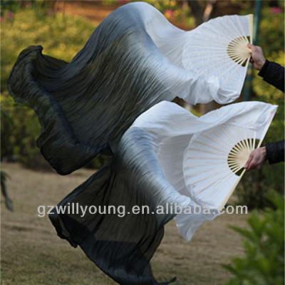 China Silk fan veil two colors, 1L+1R, 100% real silk belly dance fan veils, silk belly dance veils, WHITE/BLACK, 1.8M long for sale