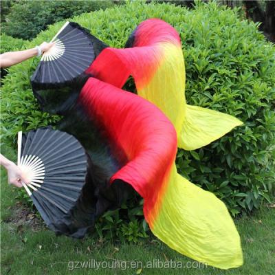 China Silk Fan Veil New Arrival Silk Belly Dance Fans, Silk Belly Dance Veils, Black-Red-Yellow Fire Color for sale