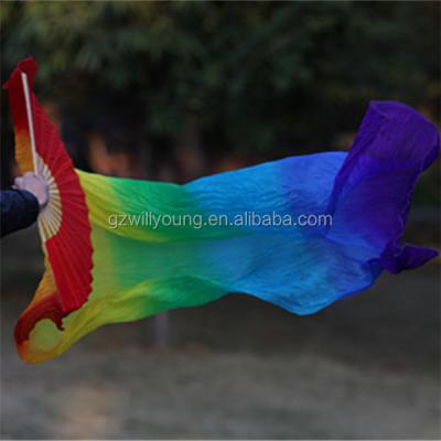 China Silk Fan Veil High Quality 7Colors RAINBOW, Hot Sale Belly Dance 100% Real Silk Fan Veils, 1.8M for sale