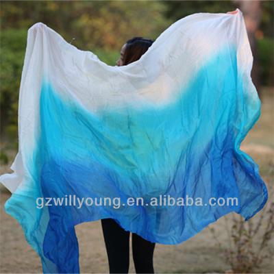 China Silk Veils Belly Dancing Real Silk Veils,BLUE/TURQUOISE/WHITE,Belly Dance Fan Silk Veils,250*114CM for sale