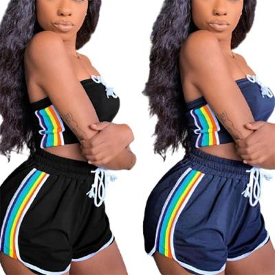 China RUYI Breathable Side Striped Tracksuit 2 PC Quality Sport Short Active Wear Set Women's Sportswear Tube Shorts Set for sale