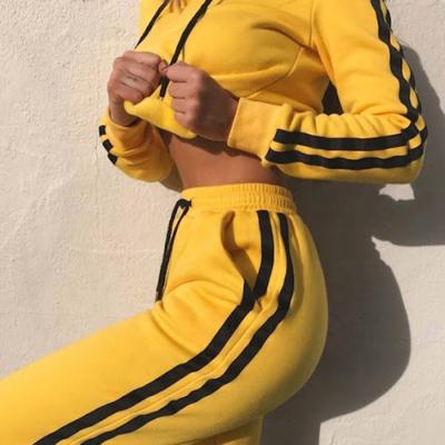 China Breathable Custom Two Piece Ladies Logo Tracksuits White Women s Crop Top Hoodie Set for sale