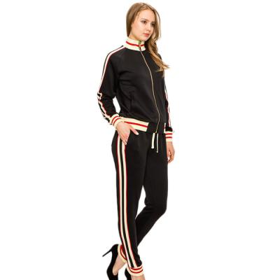 China Breathable 2 Piece Set Custom Tracksuit For Women Side Stripe Tracksuit Two Piece Sets for sale