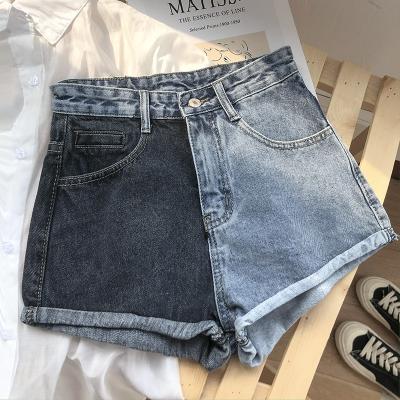 China QUICK DRY Ladies High Waisted Jeans Shorts 2022 Two Tone Denim Shorts Women for sale