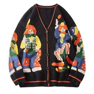 China high quality Anti-wrinkle long sleeve knit men's sweaters cartoon jacquard knitwear button cardigan for man for sale