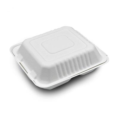 China Chinese Bagasse Sugarcane Pulp AK6 Biodegradable Product Food Bento Take Out Large Clamshell Sugarcane Bagasse Pulp Lunch Box With Lid for sale