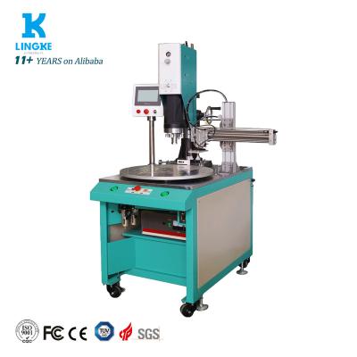 China Full automatic 12 station turntable welding machine from LINGKE advertising company for sealing and welding PVC plastic packaging for sale