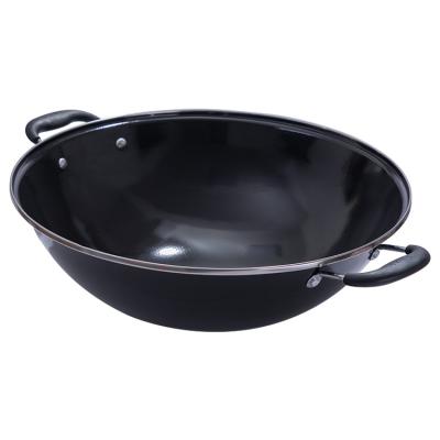 China Factory direct sales workable black enamel around bottom healthy coating non-stick wok for sale