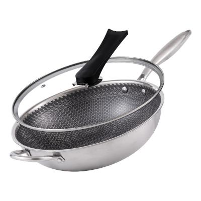 China Sustainable Quick Delivery Wok With Lid For Cooking 316 Stainless Steel Double Sided Nonstick Wok for sale