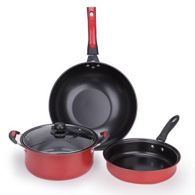 China Factory Direct Sales Viable Red Cookware Cooking Pot Pan Set For Camping for sale