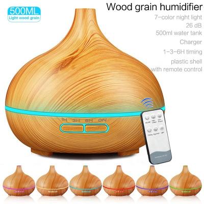 China Hotel Hot Selling 550ml Mini Wood Grain Led Electric Home Aroma Essential Oil Humidifier Diffuser for sale