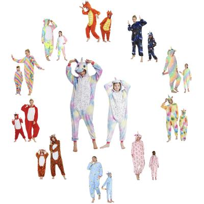 China Wholesale Cute Flannel Mommy and Me Unicorn Sleepwear Animal Clothes Anime Onesie Kids Pijamas Kigurumi Dinosaur Pajamas for sale