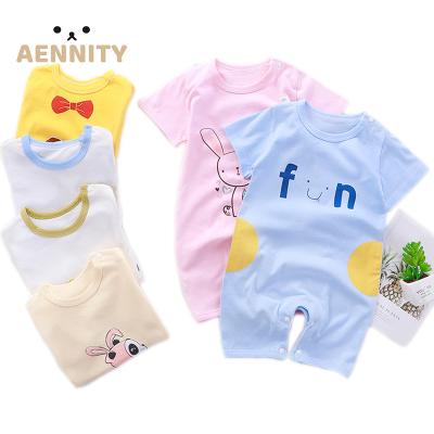 China Cartoon Print Baby Onesie 2021 New Baby Summer Pure Cotton Romper Cartoon Pattern Short Sleeve Overalls Baby Onesie Rompers Wholesale for sale