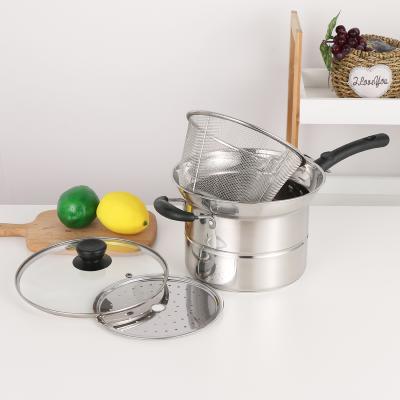 China Viable multifunctional cookware metal stainless steel kitchen accessories cooking basket noodle pots pasta pot with strainer for sale