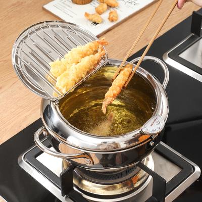 China Sustainable Stainless Steel Deep Fryer Semi Professional Deep Fryer Tempura Frying Pot For Cooking In Kitchen With Lid for sale