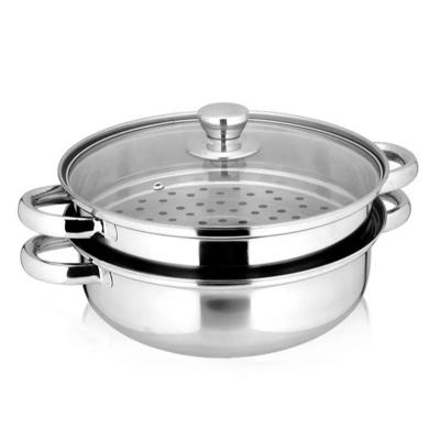 China Sustainable Wholesale Stock Double Layer Cookware Stainless Steel Steamer Pot With Glass Lid for sale