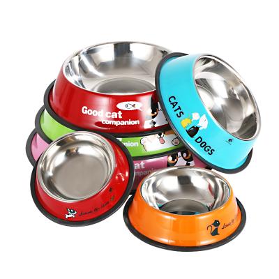 China Luxury Colorful Non-Slip Metal Bowl Stainless Steel Dog Bowl Driver Pet Cat Dog Food Bowls Viable With Rubber Ring for sale