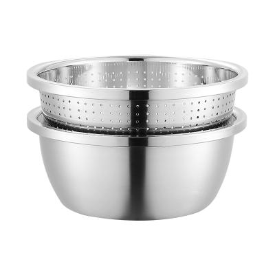 China Large Eco Sustainable Kitchen Metal Dough Baking Baking Salad Bowl Stainless Steel Mixing Bowl With Colander for sale