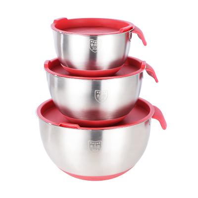 China Amazon 3pcs Viable Hot Selling Metal Stainless Steel Cooking Mixing Bowl Set Fruit Salad Bowl Set With Cover for sale