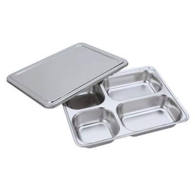 China High Quality Heatable 304 Stainless Steel Metal Lunch Bento Box 4 Compartments Divided Food With Lid for sale