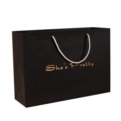 China Recyclable Custom Black Luxury Boutique Gift Packaging Garment Print Maker Shopping Paper Bag with Handles and Gold Logo Stamping for sale