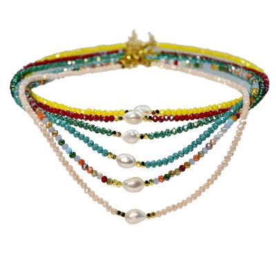 China Hot Selling High Quality Handmade Rainbow Bead Bohemian Fashion Bohemian Necklaces Crystal Beads Choker Necklace for sale