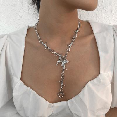 China Hip Hop Necklace Fashion Casual/Sporty Chain Girls Party Jewelry Women Butterfly Heart Toggle Zinc Alloy Silver Necklace for sale