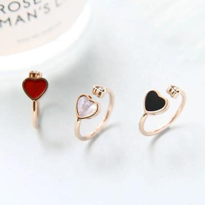 China TRENDY Pink Stainless Steel Heart Rings For Woman Rings 316 Titanium Steel Diamond 18k Ring Wholesale Cheap for sale